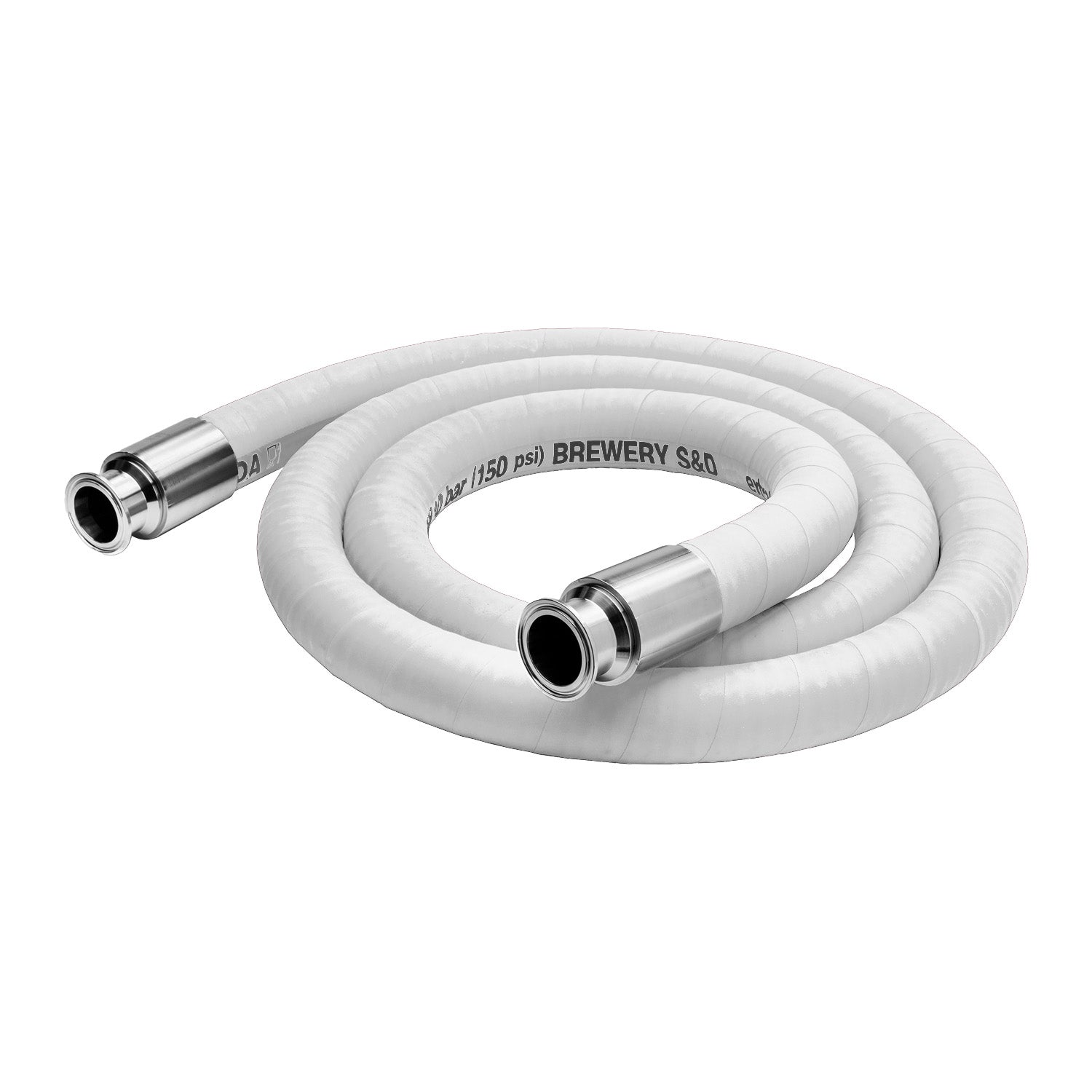 Alfagomma 1.5" brewery transfer hose with 1.5" Tri-Clamp crimped ends. High-quality and reliable brewery transfer hose for seamless liquid transfer in brewing applications. Made by Alfagomma, a trusted manufacturer, this 1.5" hose is designed to meet the demands of the brewing industry.