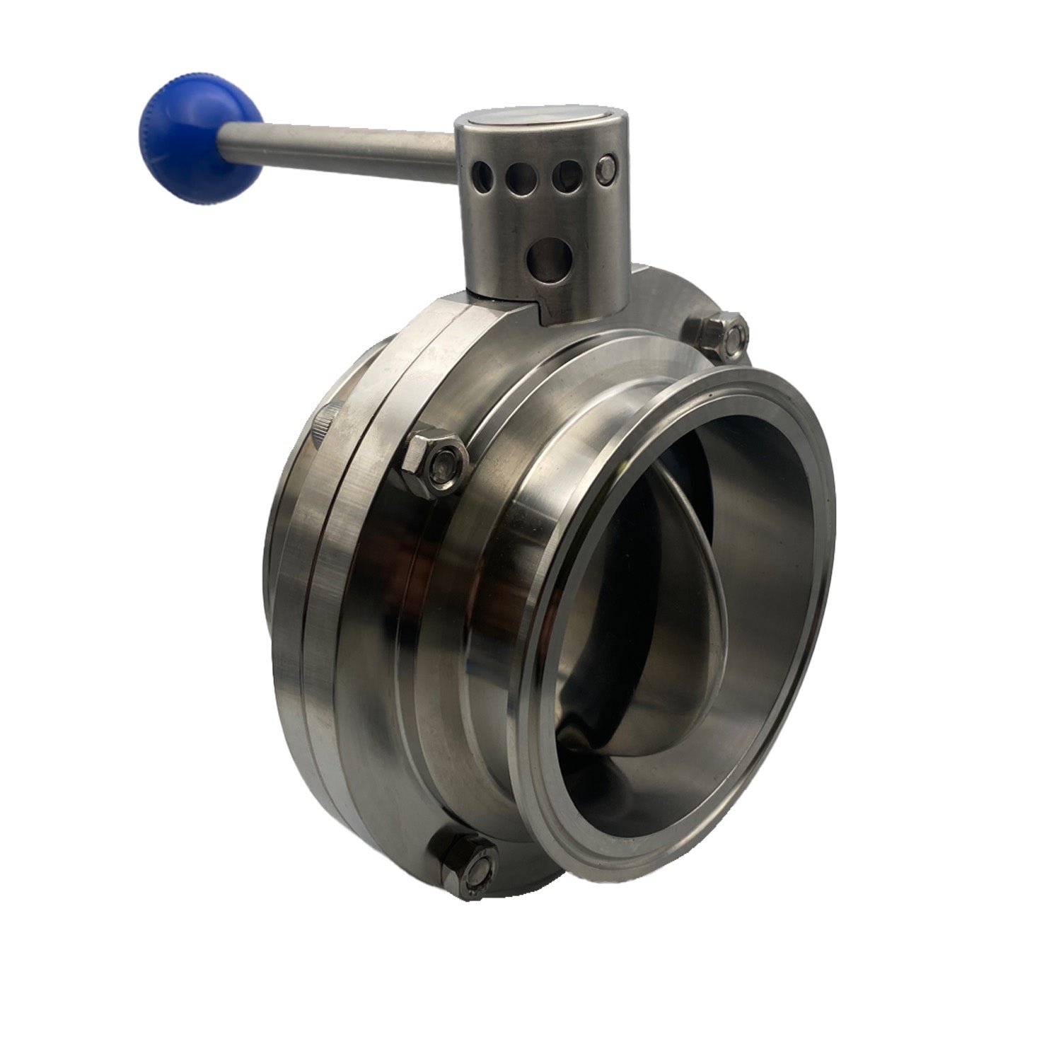 6" Butterfly Valve, Metal Handle With Blue Ball, EPDM Black Seat, Pull Handle