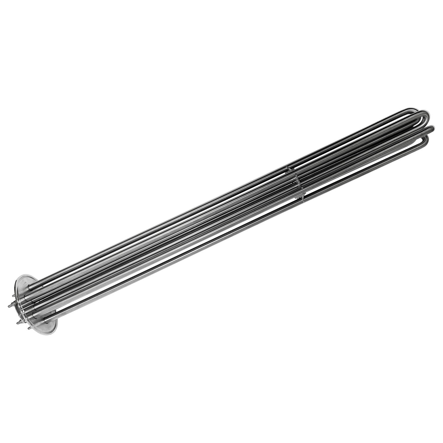 An image of an electrical heating element specifically designed for brewery applications. The element is built to withstand the demands of the brewing process, featuring a robust construction and high-quality materials. The element operates at 208 Volts and has a power rating of 20 KW