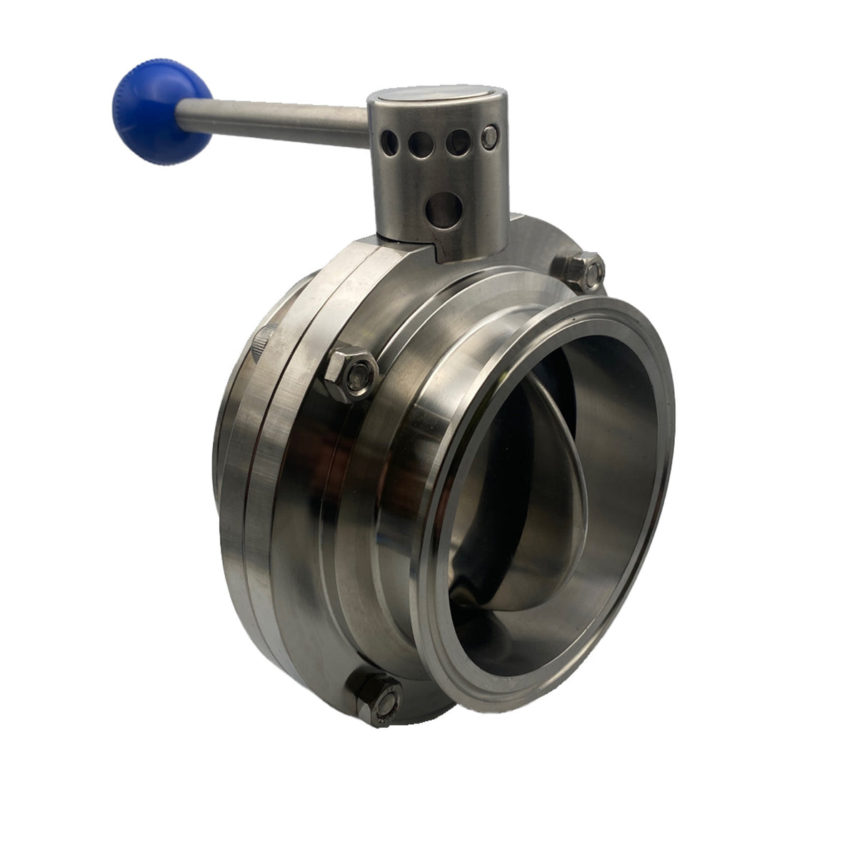 8&quot; Butterfly Valve, Metal Handle With Blue Ball, EPDM Black Seat, Pull Handle