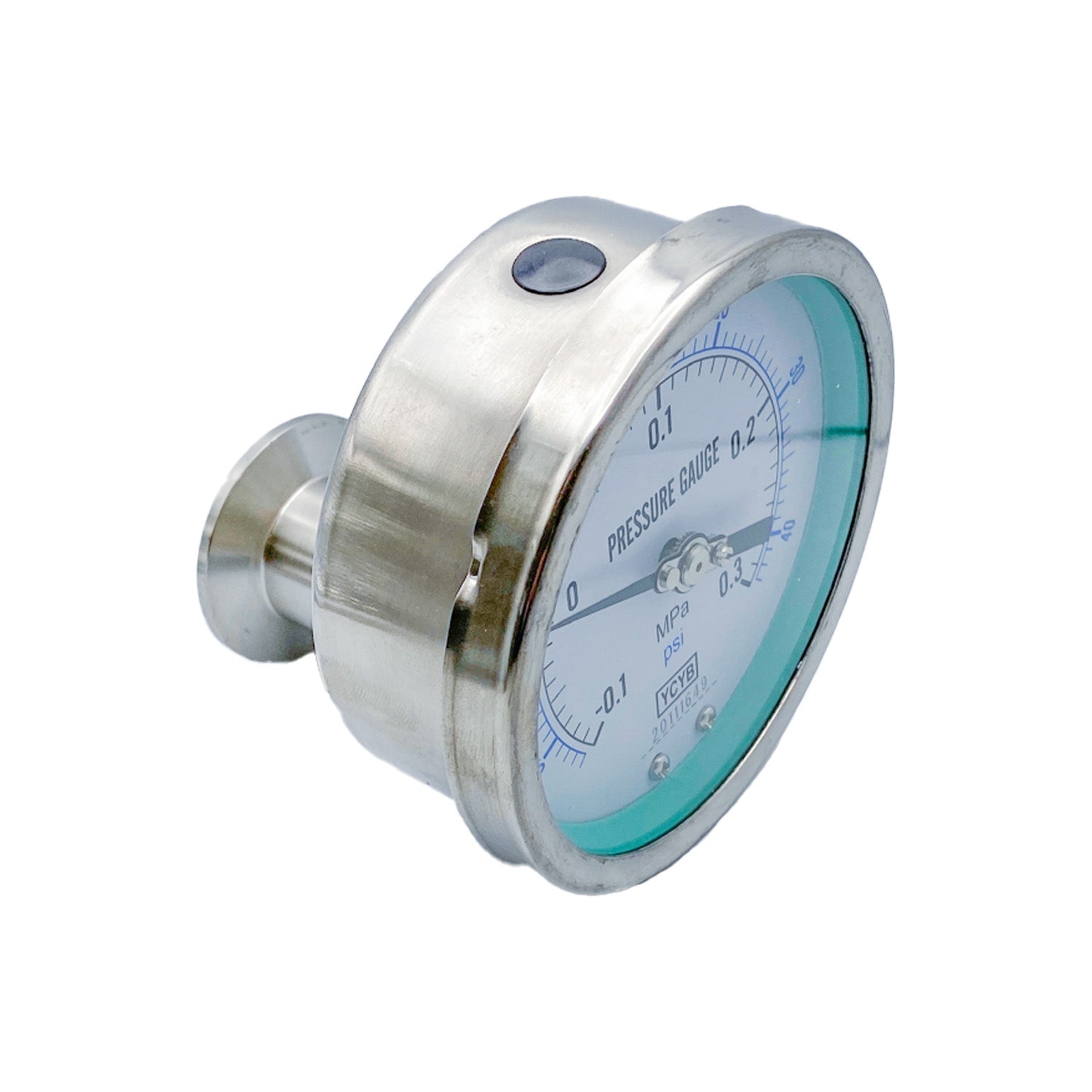 1.5" Tri-Clamp Sanitary Pressure Gauge (0-40 PSI), Rear Mount, Adjustable Calibration
